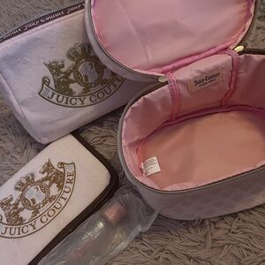 Juicy Couture Pink and Brown Cosmetic Bag 4 Piece Toiletry Set